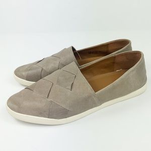 Frye Liz Sneakers Women’s 8.5 Gray Beige Woven Leather Slip On Shoes